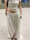 Wjczt Wide Leg White Linen Pants Woman Casual Basic Summer 2024 Oversize Female Straight Trousers Baggy Elastic Waist Pants