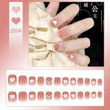 Wjczt 24P Nail Art Fake Nails Japanese Ballerina Press on Nails Set Diamond Streamer Flash Fly Butterfly Seamless Removable False Nail