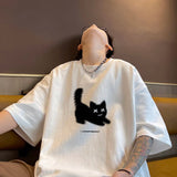 Wjczt Men's Oversized T-shirts Cotton T Shirt White for Men Casual Summer Wear Cat Anime Print Fashion Tee Shirts Men Clothing