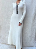 Wjczt Patchwork Elegant Knitwear Maxi Dress Female Long Sleeve Slim High Waist Ribbed Fashion Dress Autumn Knit Lapel Long Dress