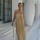 Wjczt Hollow Out Long Dress Women 2024 Summer Fashion Sleeveless Perspective Maxi Dresses Elegant Loose Backless Chic Party Dresses