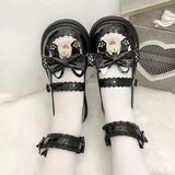 Wjczt Sweet Girls Lolita Cute Cat Bowknots Flat Shoes,Students School Kawaii Princess Mary Janes Big Head Shoes