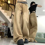 Wjczt Woman American High Waist 2000s Y2k Jeans Female 90s Vintage Designer Baggy Pants Girls Harajuku Fashion Brown Denim Trousers