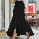 Wjczt Women High Waist Maxi Skirt High Low Irregular Hem Self-tie Elastic Ruffle Long Skirt Ruffle Women Maxi Skirt Long