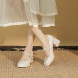 Wjczt Japanese Style Ladies Lolita Sweet Fashion Women Pearl Shoes Retro Pumps Casual  Summer Marry Janes Round Toe Shoes