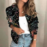 Wjczt High quality new women's fall new women's retro casual digital printing zipper short jacket