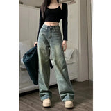 Wjczt Y2K Baggy Casual Wide Leg Jeans Women Streetwear All-Match Washed Denim Trousers Female Vintage 90S High Waist Straight Pants