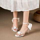 Wjczt 2024 Summer Fashion Women Pumps Open Toe Satin Flower Bow Buckle High Heel Sandals Dress Wedding Shoes