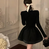 Wjczt Elegant Knitted Short Dresses for Women  Half High Collar Long Sleeve Ruffles A-line Korean Fashion Autumn New Y2K Solid Vestido