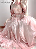 Wjczt Sweet Girl Pink Princess Dress Lolita Dress Elegant Off-Shoulder High Waist Slim Gradient Color Sexy Dress Birthday Dresses