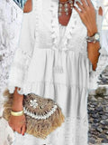 Wjczt New Spring Embroidery Crochet Lace Boho Dress Women Elegant Off Shoulder Tassel Ruffle Mini Dress Summer V Neck Lady Beach Dress