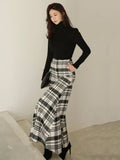 Wjczt Slim Office Korean Plaid Pant High Waist Trousers Capris 2023 New Fashion Women Casual Wide Leg Pants Female Autumn Winter