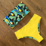 Wjczt 2024 Reversible Bikinis Women Bandeau Swimwear Back Cross Halter Swimsuit Print High Waist Bathing Suit Femme Swim Wear Summer