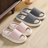 Wjczt Couples Home Linen Slippers Women Indoor Soft Comfortable Bedroom Slides Men Leisure Non Slip House Shoes Platform Cotton Flats