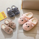 Wjczt Cute Cat Slippers Fluffy Furry Women Home Platform Slippers Men Winter Plush Slides Indoor Fuzzy Slippers Lovely Cotton Shoes