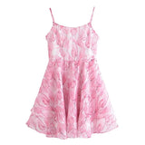 Wjczt Sweet Women Pink Floral Print Sexy Sling Mini Dress Sleeveless Female A-line Mini Summer Dresses Holiday Robe