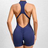 Wjczt 2024 Zipper Women Tracksuit Pad Yoga Set One Piece Jumpsuit Workout Scrunch Legging Rompers Sport Gym Active Suit Exercise Wear