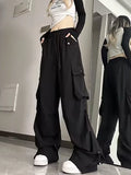 Wjczt White Cargo Parachute Pants Y2k Baggy Kpop Pleated Trousers Hip Hop Style Oversized Korean Streetwear Wide Leg Joggers