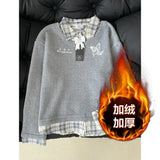 Wjczt Plaid Polo Shirt with Texture and a Collared Sweatshirt for Women Featuring an INS and Plush Korean Version