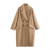Wjczt - 2023 Autumn/Winter New Women's Unisex Mid Length Double Breasted Windbreaker Woolen Coat Coat