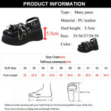 Wjczt  Spring Chunky Platform Mary Janes Women Sweet Bowtie Ankle Strap Lolita Shoes Woman Rivets Punk Gothic Shoes Pumps