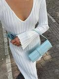 Wjczt  Autumn New V-Neck Knit Maxi Dress Women Ribbed Elegant Long Sleeve Streetwear High Waist Pleated Dresses Ladies Knitwear