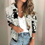 Wjczt High quality new women's fall new women's retro casual digital printing zipper short jacket