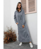 Wjczt Hoodies Dress for Women Fashion Hem Lace-up Midi Robe Hooded Long Vestidos Winter Warm Casual Loose Sweatshirt Dress