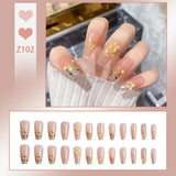 Wjczt 24P Nail Art Fake Nails Japanese Ballerina Press on Nails Set Diamond Streamer Flash Fly Butterfly Seamless Removable False Nail