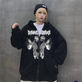 Wjczt    Y2k Harajuku Hoodies Women Autumn Winter Hip Hop Zipper Pocket Print Aesthetic Hooded Sweatshirts Female Goth Punk Jackets Coats