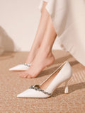 Wjczt New women's temperament rhinestone pointed high heels women's thin heels white wedding shoes 5019