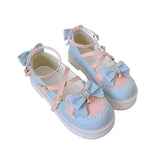 Wjczt Sweet Girls Lolita Sweet Bowknots Platform Shoes,Students Kawaii Small Bell Heart Shaped Straps Flat Elevator Mary Janes