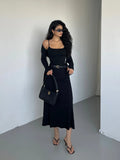 Wjczt Hooded Camisole Knitted Dress Elegant For Women Autumn New High Waisted Slim Belt Fashion Robe Korean Women Top 0PPB