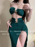 Wjczt - Exotic Hot Sexy Girls Gather Strapless Tops High Waist Split Slim Maxi Long Dress Two Pieces Dresses R7TH