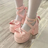 Wjczt New Sweet Vintage Mary Janes Shoes Women Star Buckle Lolita Kawaii Platform Shoes Female Bow-knot Cute Designer Shoes