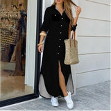 Wjczt Autumn Long Dress Long Sleeve Shirt Women's Denim Long Dress Pocket Button Shirt Printing Casual Loose Dress