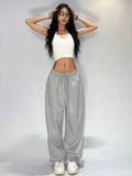 Wjczt Casual Gray Sweatpants Women Wide Leg Black Joggers Classic Baggy Streetwear Female Oversized Sports Trousers All-match