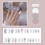 Wjczt 24P Nail Art Fake Nails Japanese Ballerina Press on Nails Set Diamond Streamer Flash Fly Butterfly Seamless Removable False Nail