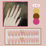 Wjczt 24P Nail Art Fake Nails Japanese Ballerina Press on Nails Set Diamond Streamer Flash Fly Butterfly Seamless Removable False Nail