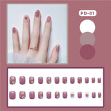 Wjczt 24Pcs/Box Nail Art Fake Short Ballet Wearable Fake Nails press on Square Coffin Head Full Cover Detachable Finished Fingernails