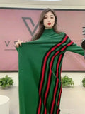 Wjczt Casual Strip Knitwear Loose Midi Dresses  Elegant Half Turtleneck Knitted Dress Sweater  Fall Winter Korean Women Robe Vestidos