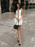 Wjczt Summer Buttoned Knit Mini Dress Women Sexy V-neck Bodycon Holidays Dress Fashion Sleeveless Elegant Dress Partywear 2024 White