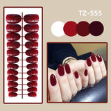 Wjczt 24Pcs/Set Long Round Head Bright Solid Color Press On Acrylic Nail Art Fake Nails Finished Wearing Manicure Reusable False Nails