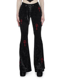 Wjczt  Mall Gothic Velvet Flare Pants Women Streetwear Harajuku Cross Embroidery High Waist Pants Aesthetic Y2k Punk Trousers