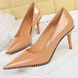 Wjczt Shoes Rivet Woman Pumps 2023 New High Heels Stiletto Pu Leather Women Heels Sexy Party Shoes Female Heel Plus Size 43