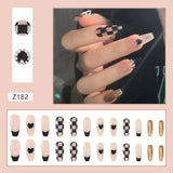 Wjczt 24P Nail Art Fake Nails Japanese Ballerina Press on Nails Set Diamond Streamer Flash Fly Butterfly Seamless Removable False Nail