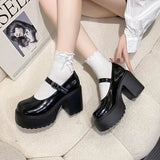 Wjczt High Heels Platform Chunky Pumps Women Pu Leather Ankle Buckle Mary Jane Shoes Woman Thick Heeled Goth Lolita Shoes Female