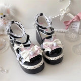 Wjczt Sweet Girls Lolita Cute Bowknots Platform Shoes Kawaii Love Buckle Alice Flat Elevator Shoes Mary Janes