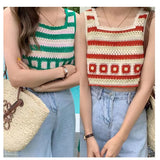 Wjczt Korean Strap Tank Top Women Bohemian Hollow Out Knit Top Loose White Crop Top