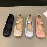 Wjczt  Luxury Satin Silk Ballet Shoes Woman Classic Square Toe Bowtie Elastic Band Ballerina Flats Ladies Soft Loafers